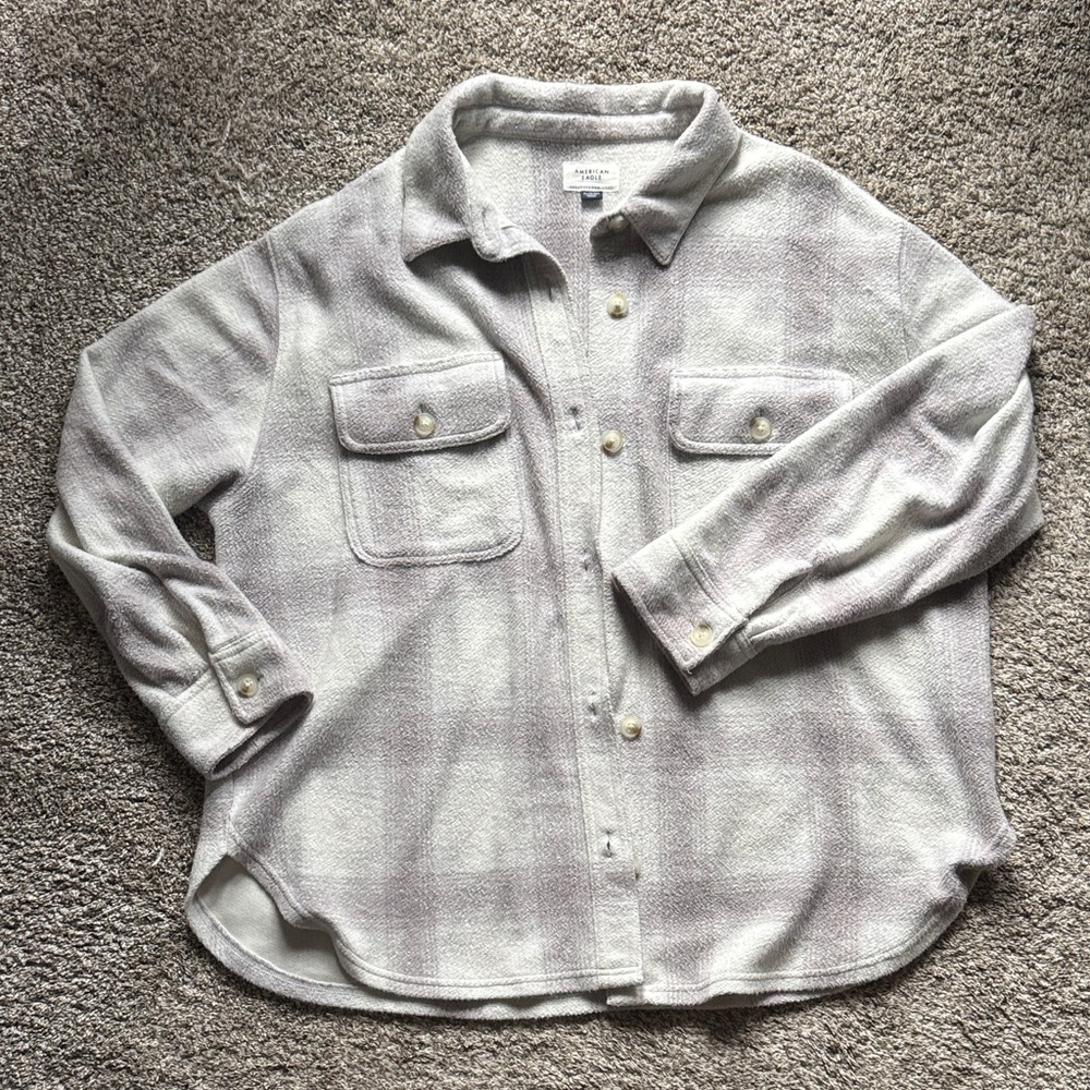 Women's Plaid Button-Up Shirt - Cream and Gray